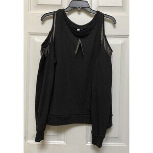 NY Collection Womens Top Cold Shoulder Rib Trim Pullover Sweater Black or Grey
